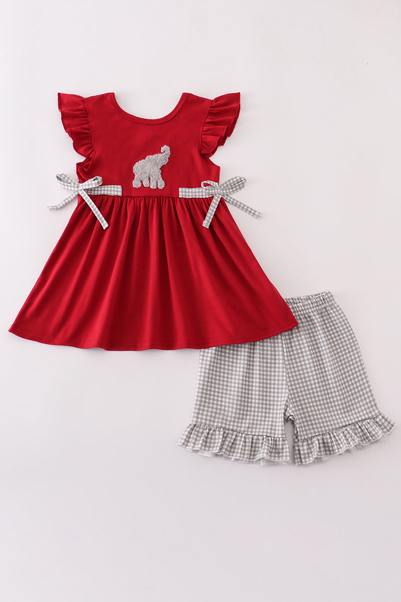 Girls Alabama Elephant French Knot Ruffle Shorts Set