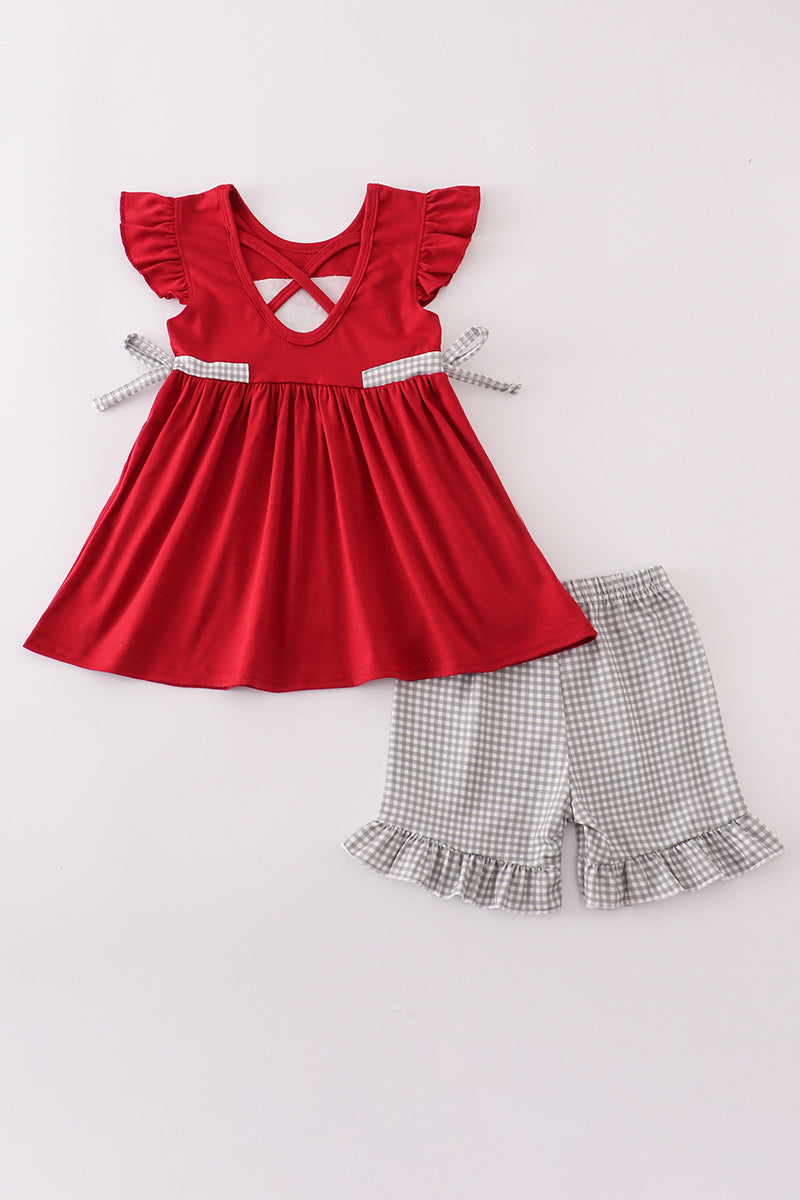 Girls Alabama Elephant French Knot Ruffle Shorts Set