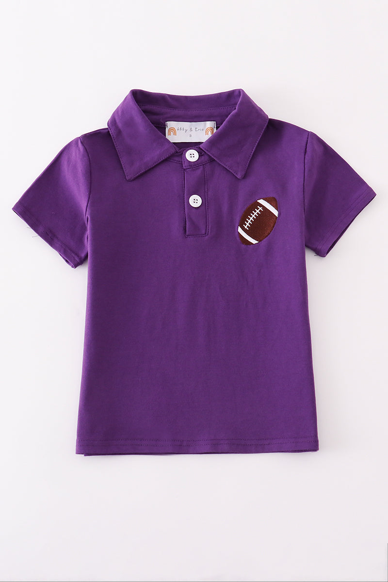 Boys Purple Football Embroidered Polo