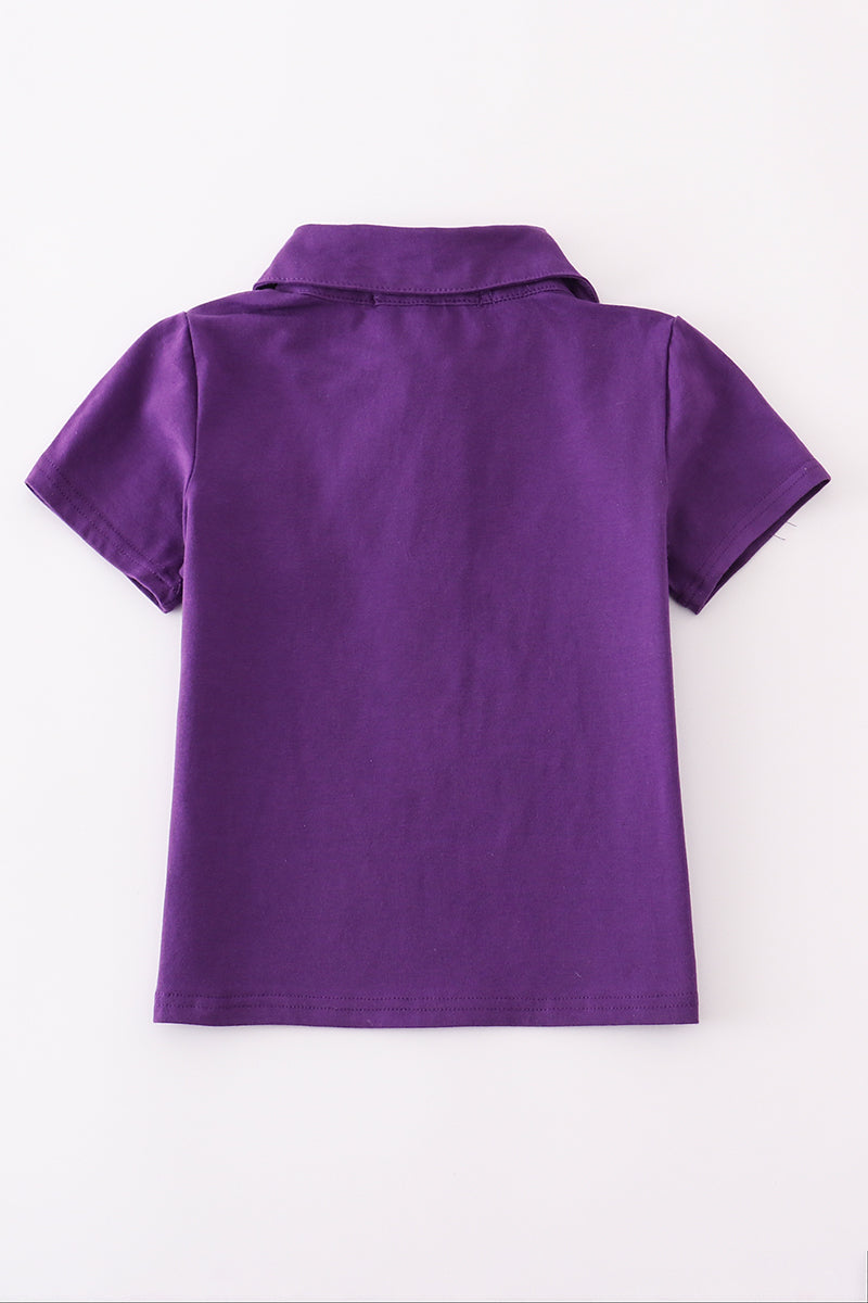 Boys Purple Football Embroidered Polo