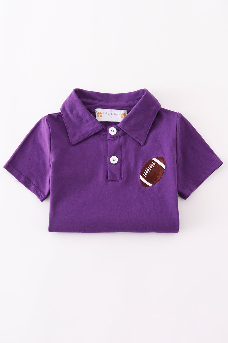Boys Purple Football Embroidered Polo