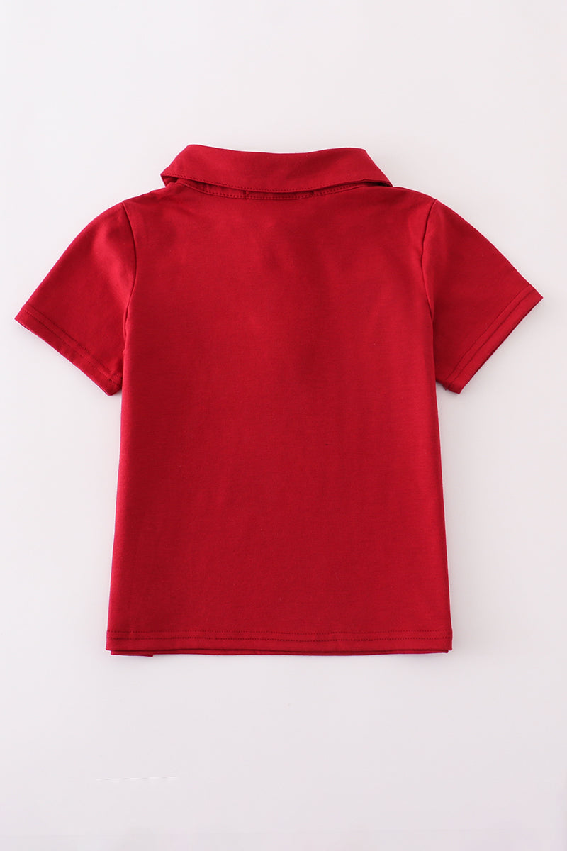 Boys Red Football Embroidered Polo