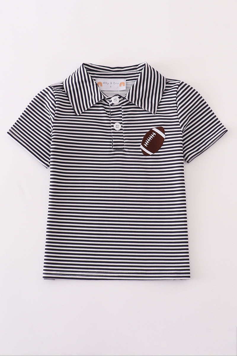 Boys Navy Striped Football Embroidered Polo