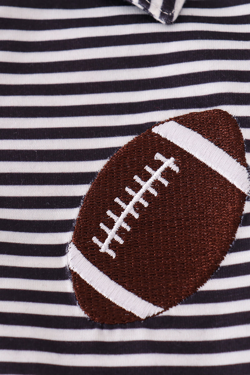 Boys Navy Striped Football Embroidered Polo