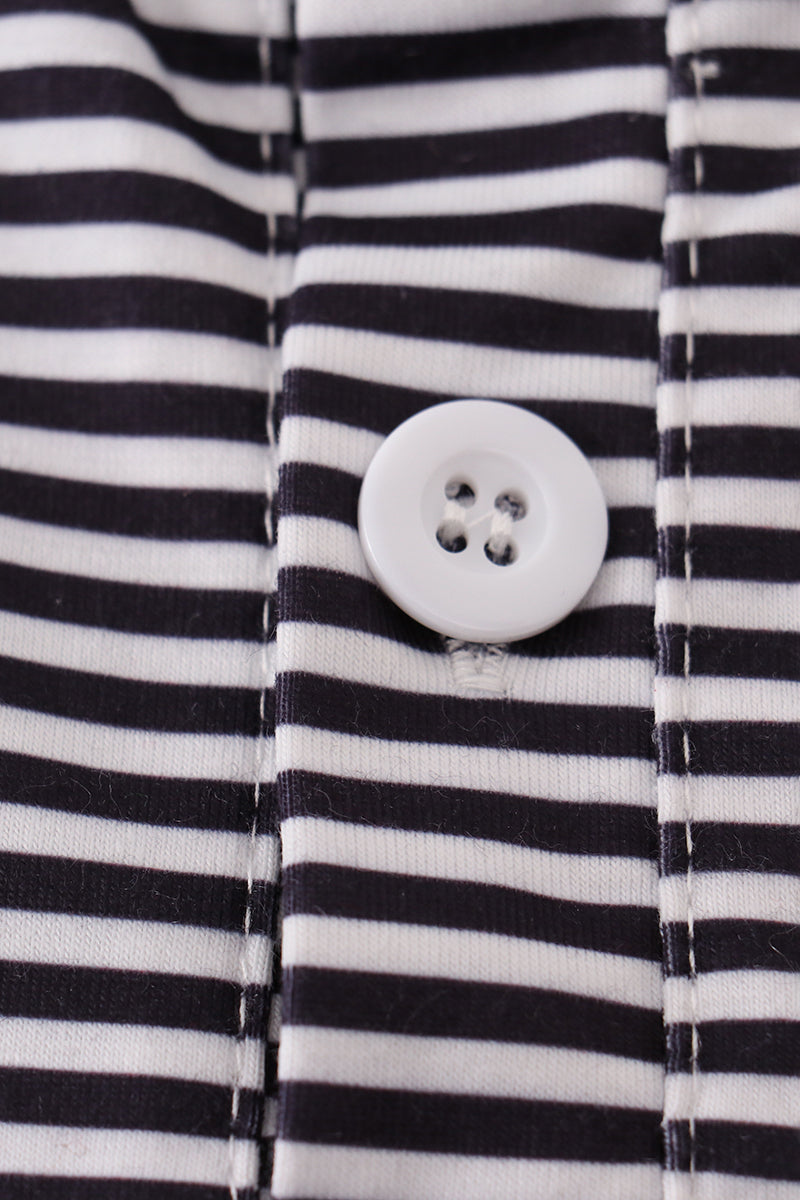 Boys Navy Striped Football Embroidered Polo