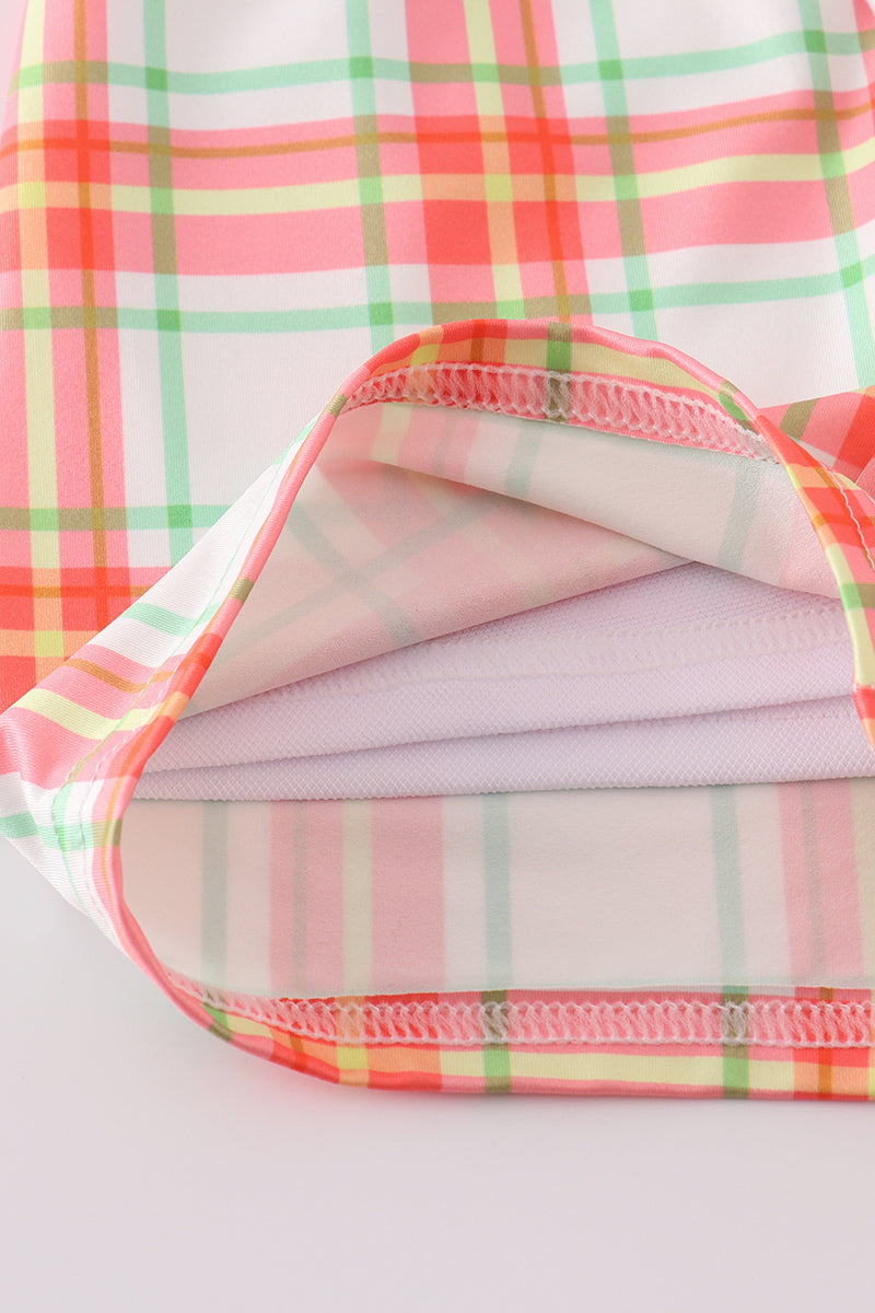 Boys Embroidered Plaid Crab Swim Trunks