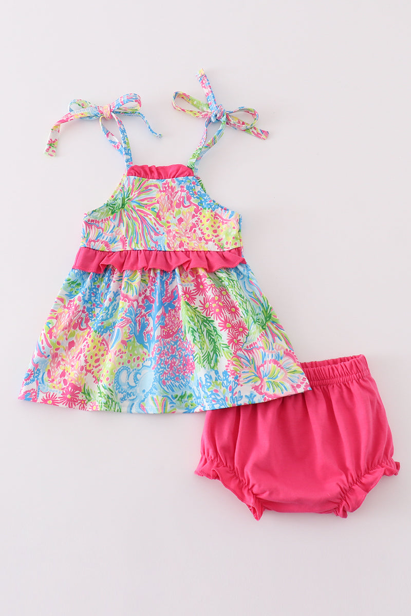 Girls Pink Tropical Floral Set