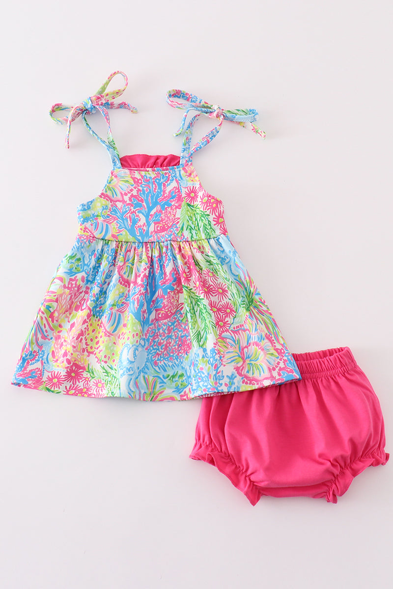 Girls Pink Tropical Floral Set