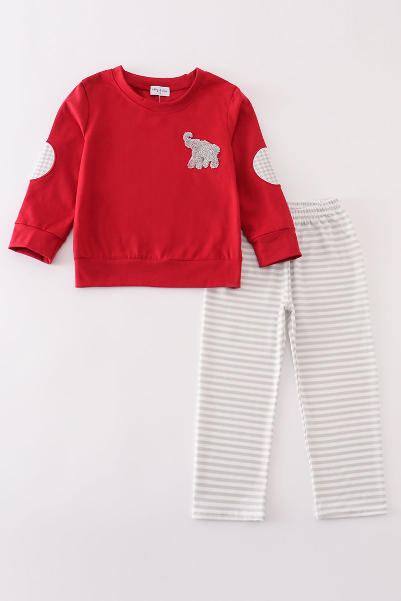 Boys Red French Knot Elephant Set