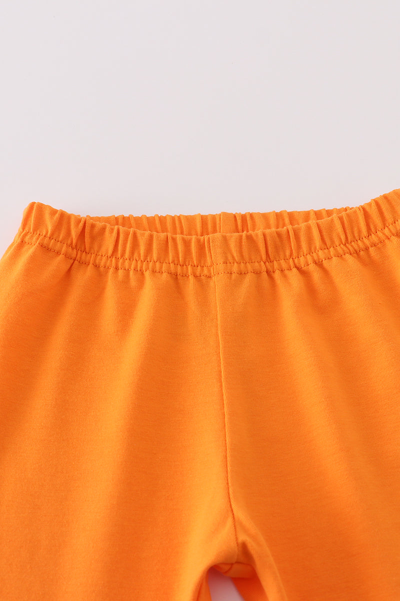Girls Halloween Pumpkin Ghost Embroidered Pants Set