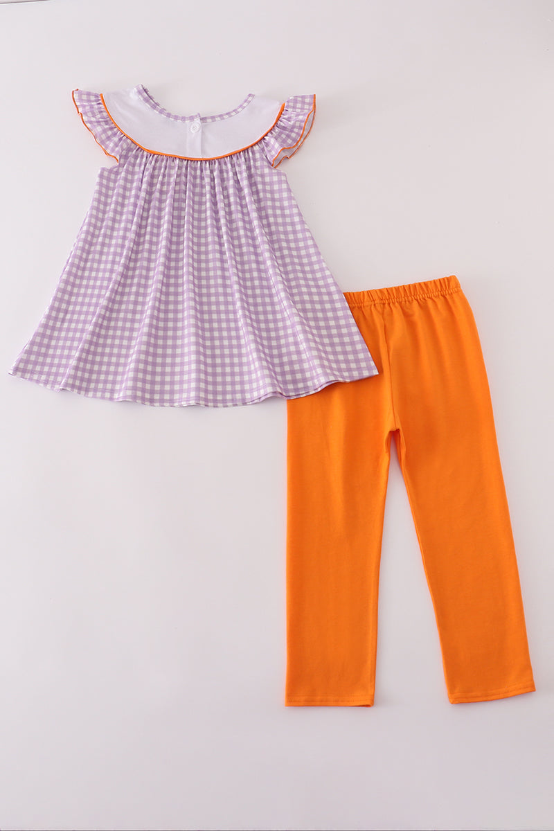 Girls Halloween Pumpkin Ghost Embroidered Pants Set
