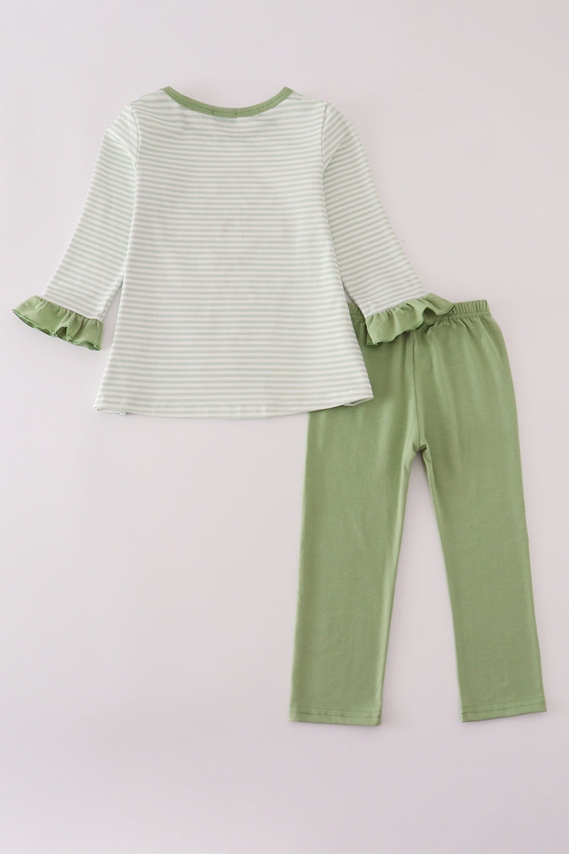 Girls Sage Turkey Appliqué Stripe Pants Set