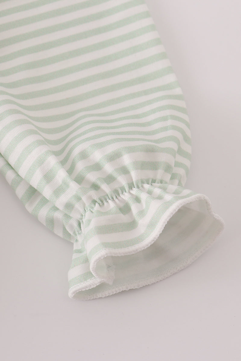 Girls Sage Turkey Appliqué Striped Ruffle Bubble