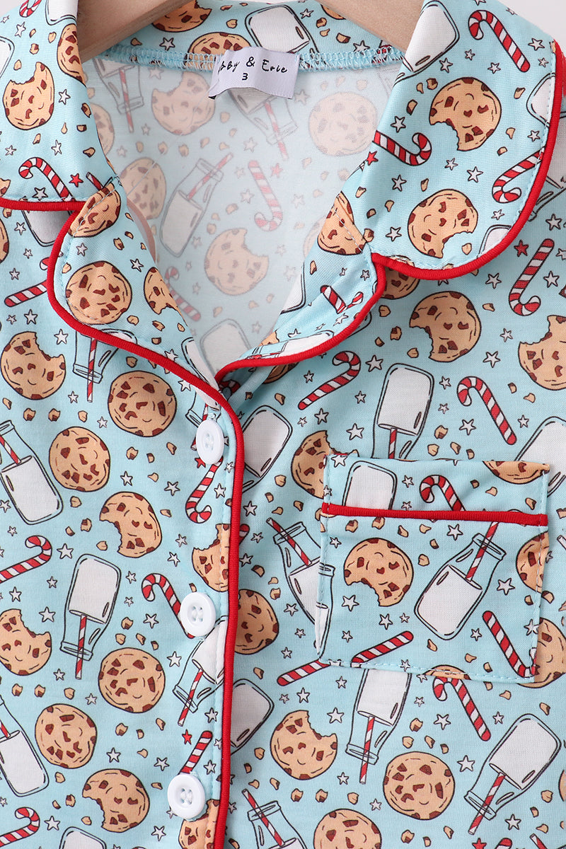 Girls Milk & Cookie Print Ruffle Pajama Set