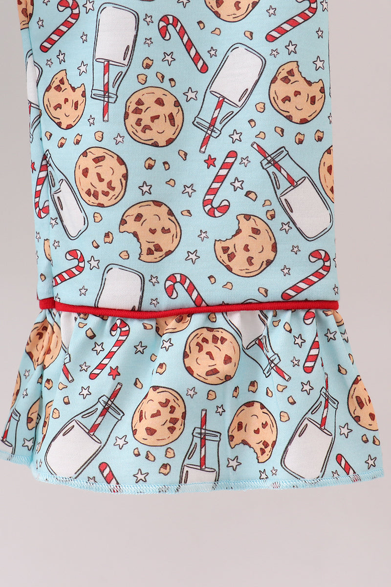 Girls Milk & Cookie Print Ruffle Pajama Set