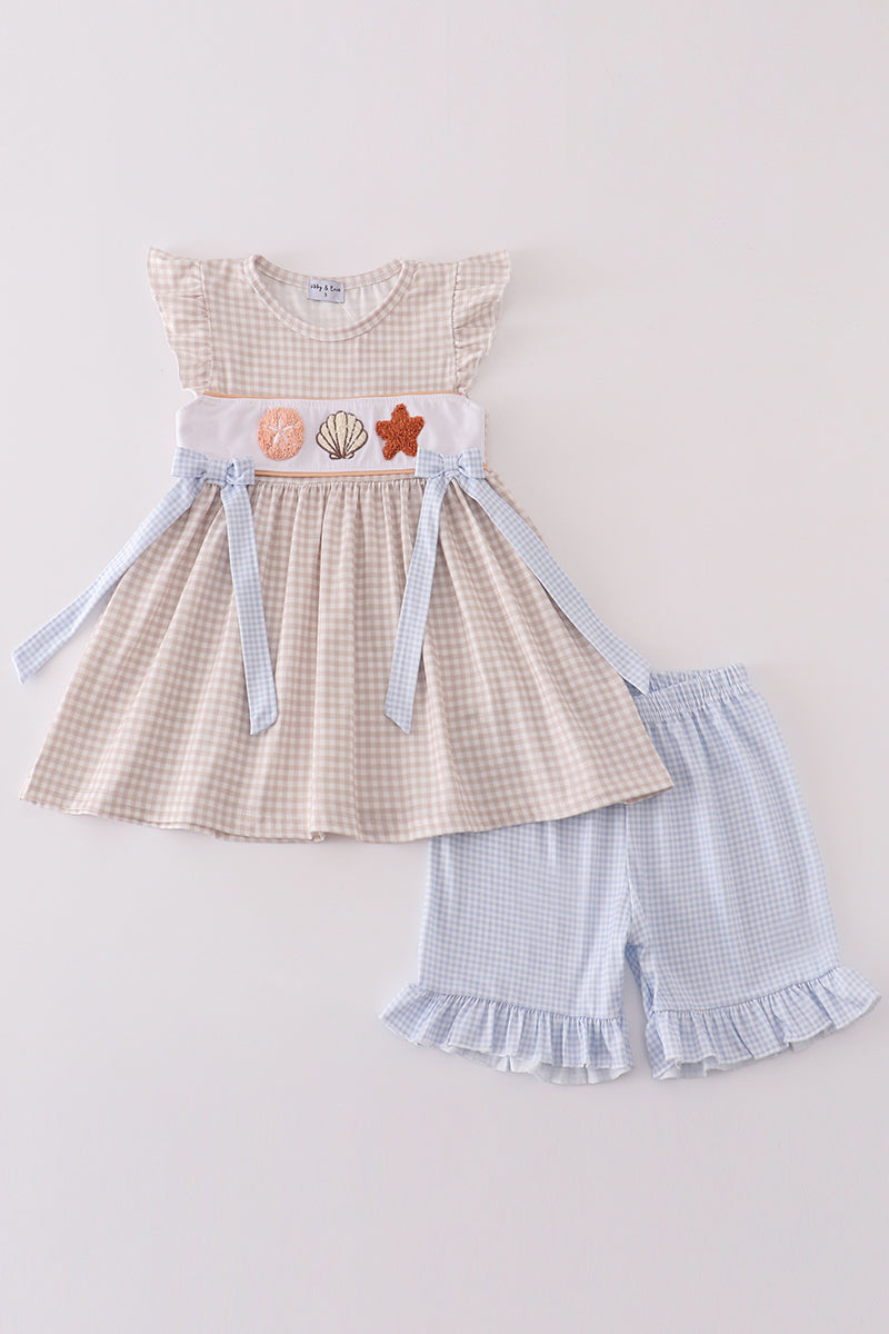 Girls Gingham Beach French Knot Set
