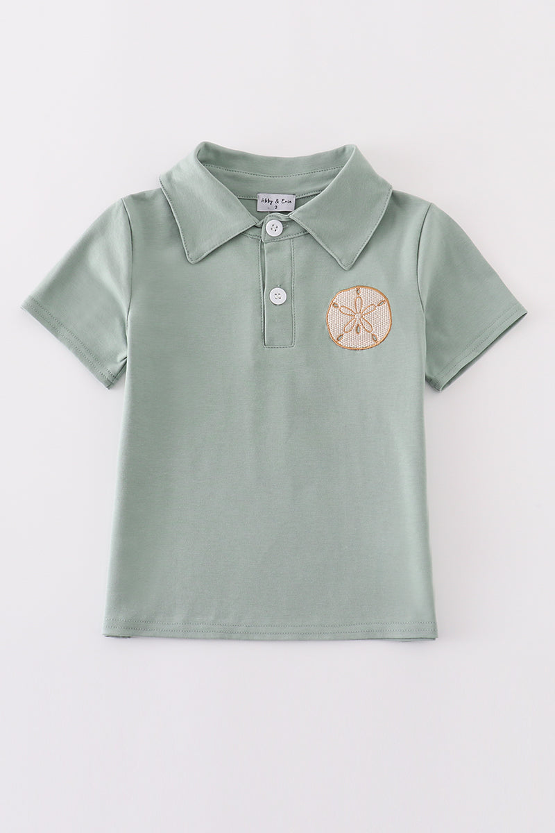 Boys Sage Sand Dollar Embroidered Polo