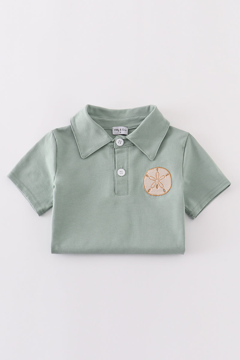 Boys Sage Sand Dollar Embroidered Polo
