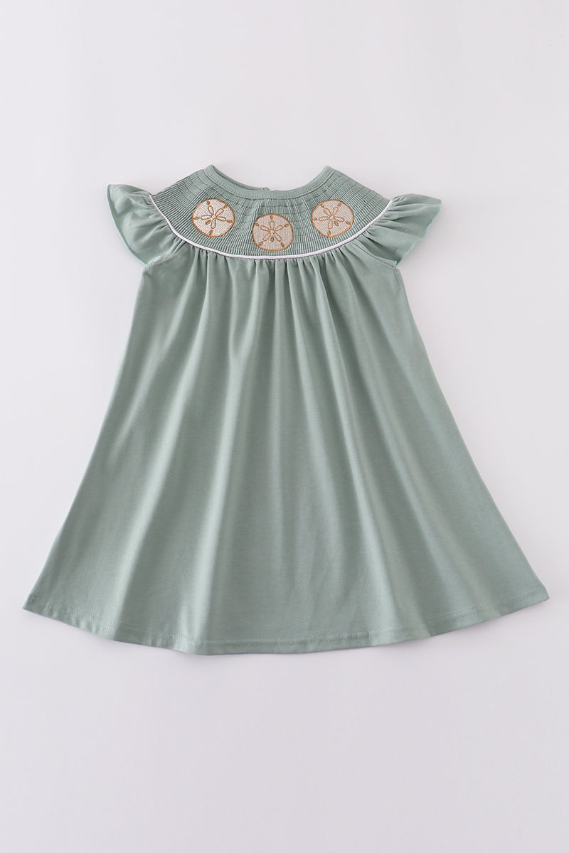 Girls Smocked Sage Sand Dollar Dress