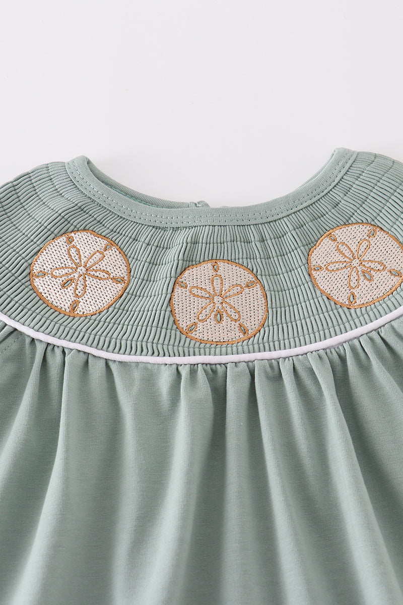 Girls Smocked Sage Sand Dollar Dress