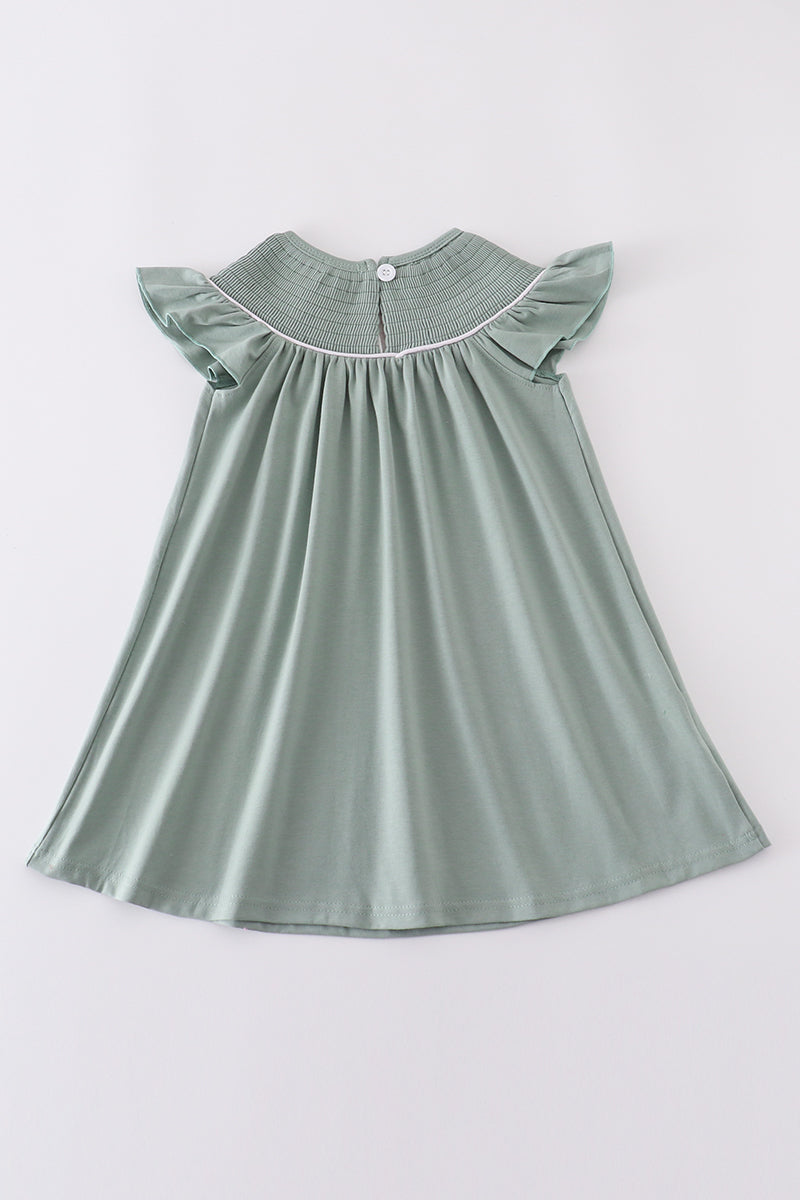 Girls Smocked Sage Sand Dollar Dress