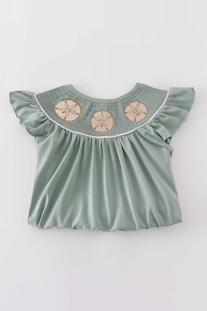 Girls Smocked Sage Sand Dollar Dress