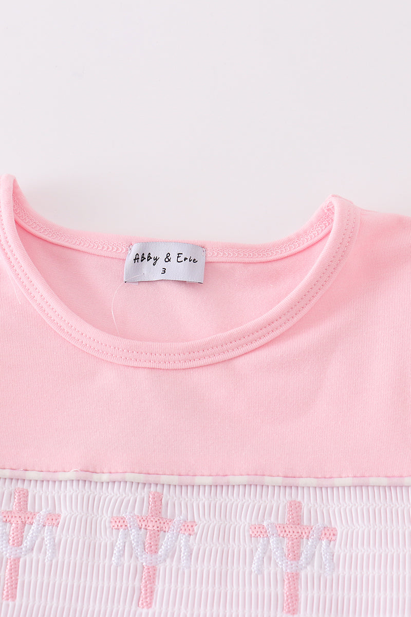 Girls Pink Cross Smocked Set