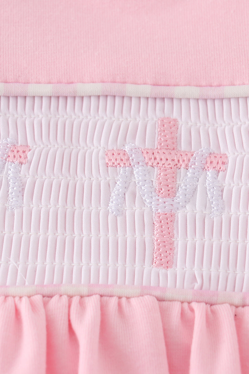 Girls Pink Cross Smocked Set