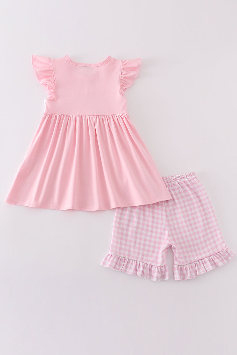 Girls Pink Cross Smocked Set