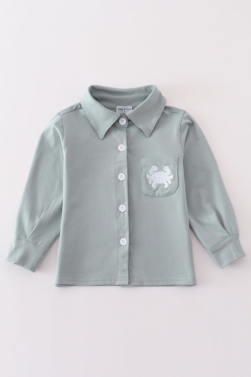 Boys French Knot Crab Button Down Shirt