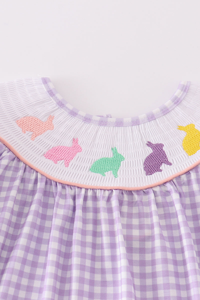 Girls Lavender Gingham Smocked Bunny Set