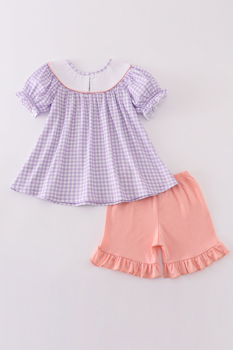 Girls Lavender Gingham Smocked Bunny Set