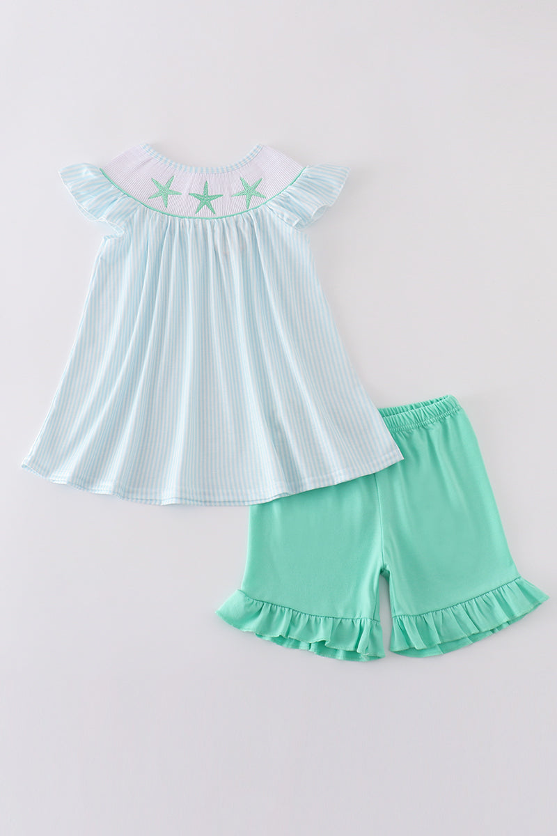 Girls Blue Smocked Starfish Set