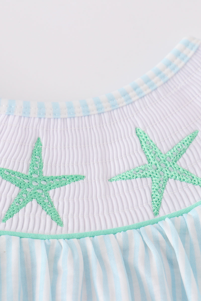 Girls Blue Smocked Starfish Set