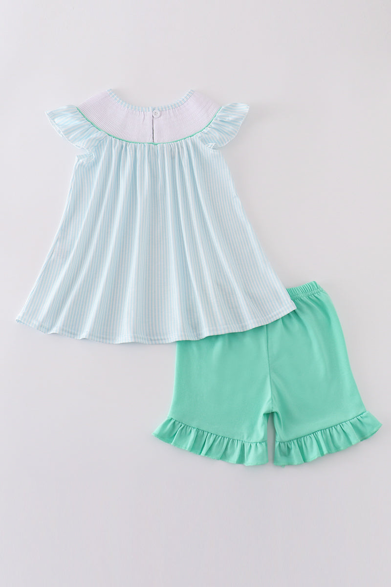Girls Blue Smocked Starfish Set