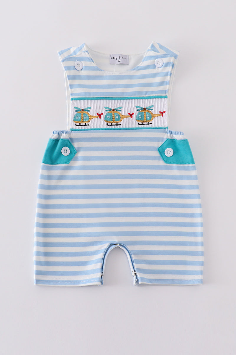 Boys Smocked Blue Stripe Helicopter Romper