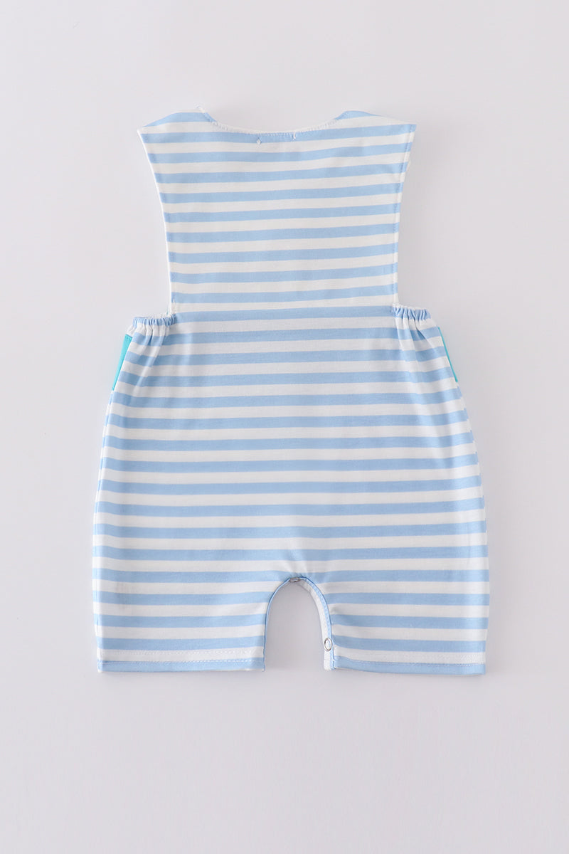 Boys Smocked Blue Stripe Helicopter Romper