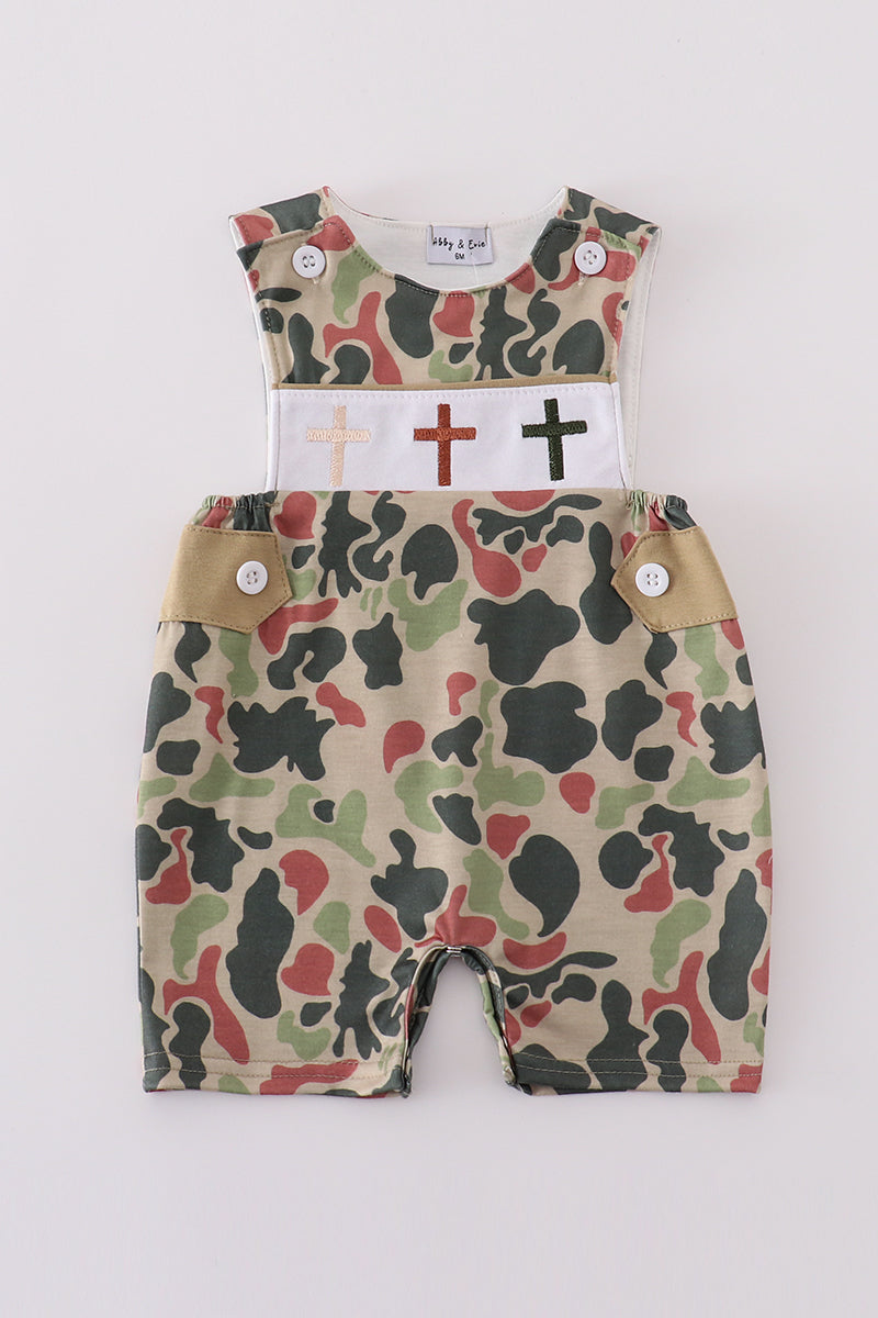 Boys Camouflage Embroidered Cross Romper
