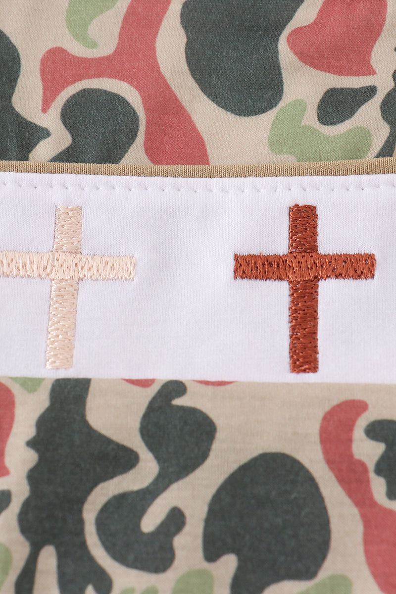Boys Camouflage Embroidered Cross Romper