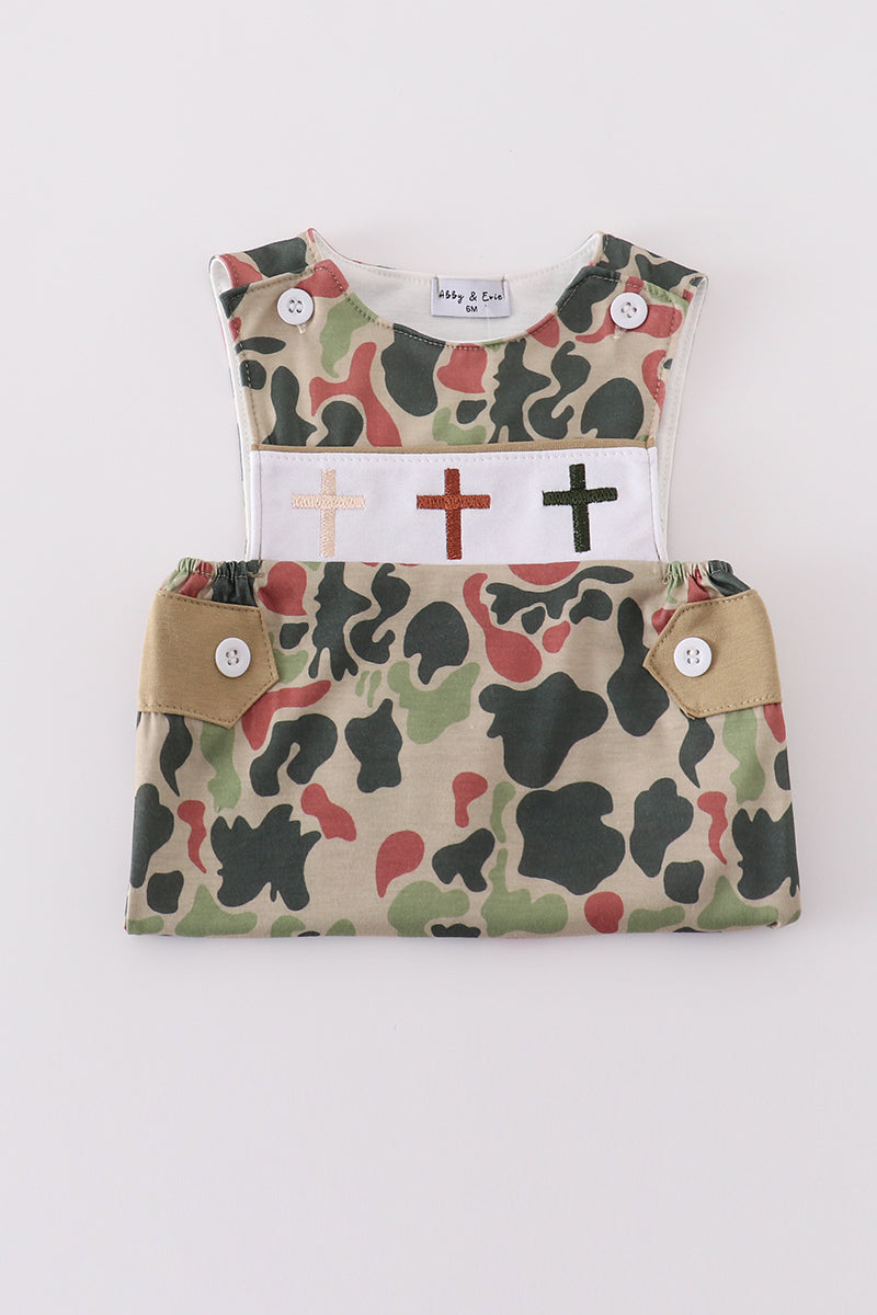 Boys Camouflage Embroidered Cross Romper
