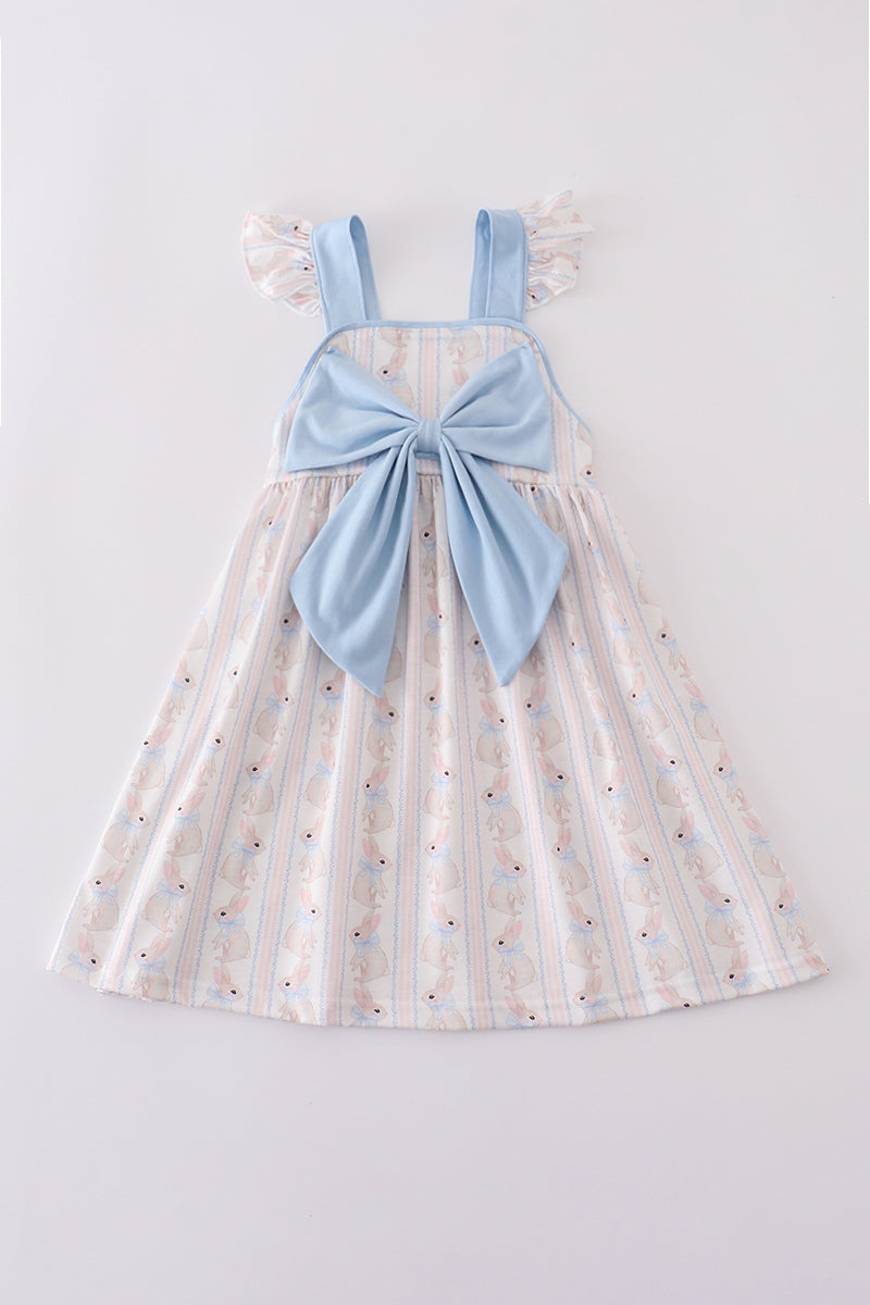 Girls Blue Bow Bunny Dress