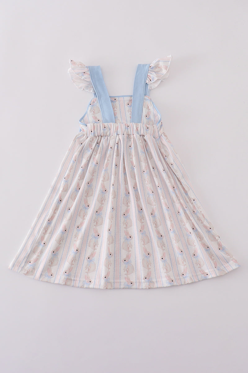 Girls Blue Bow Bunny Dress
