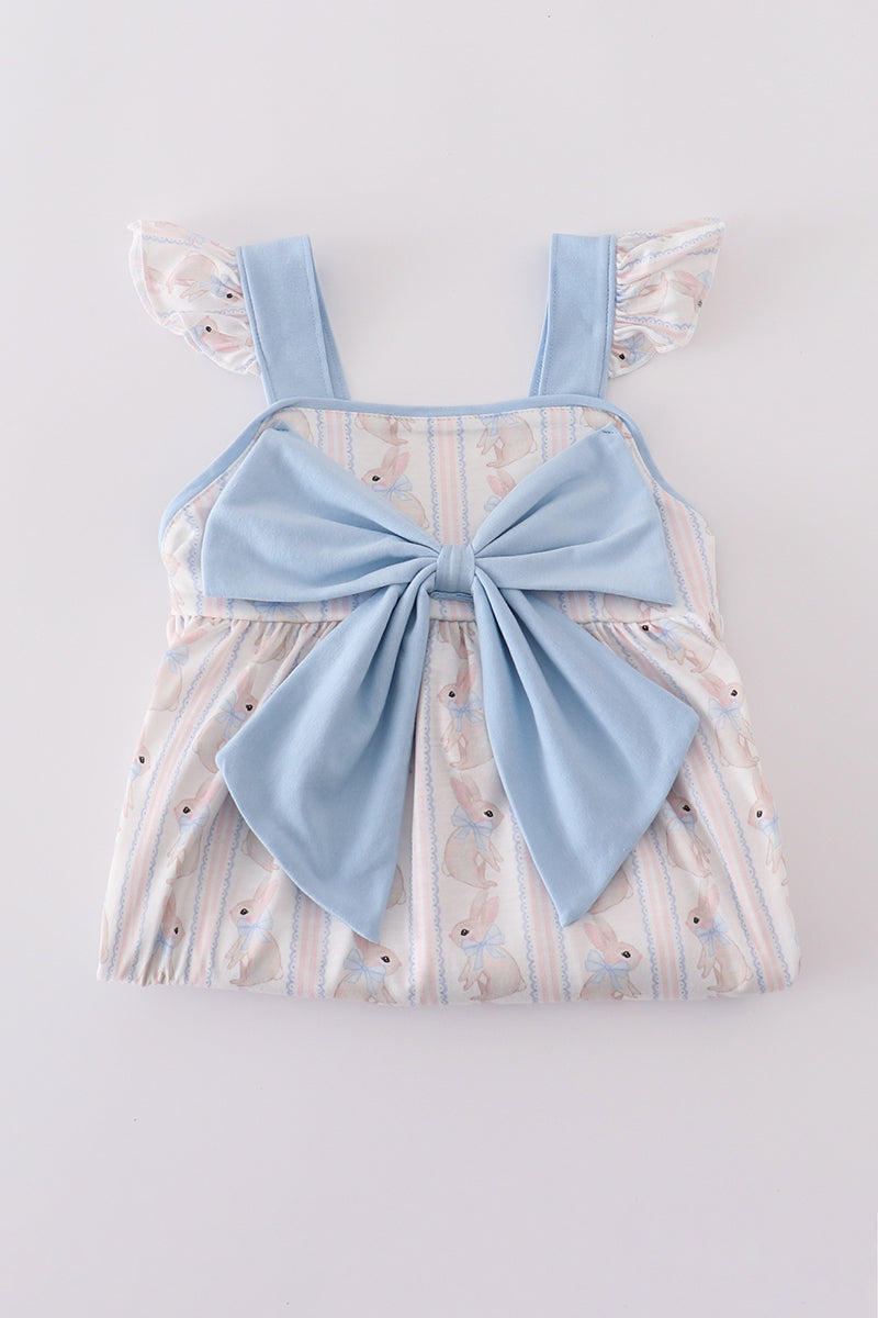 Girls Blue Bow Bunny Dress