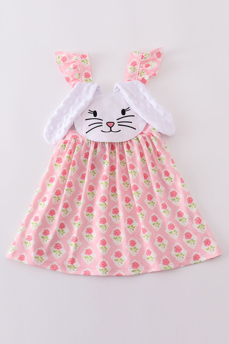 Girls Pink Floral Bunny Easter Dress