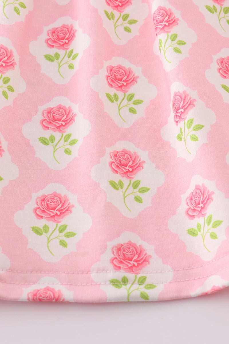 Girls Pink Floral Bunny Easter Dress