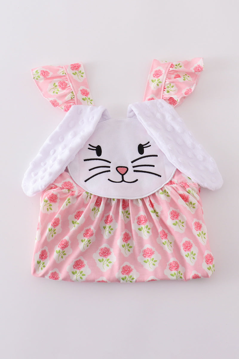 Girls Pink Floral Bunny Easter Dress