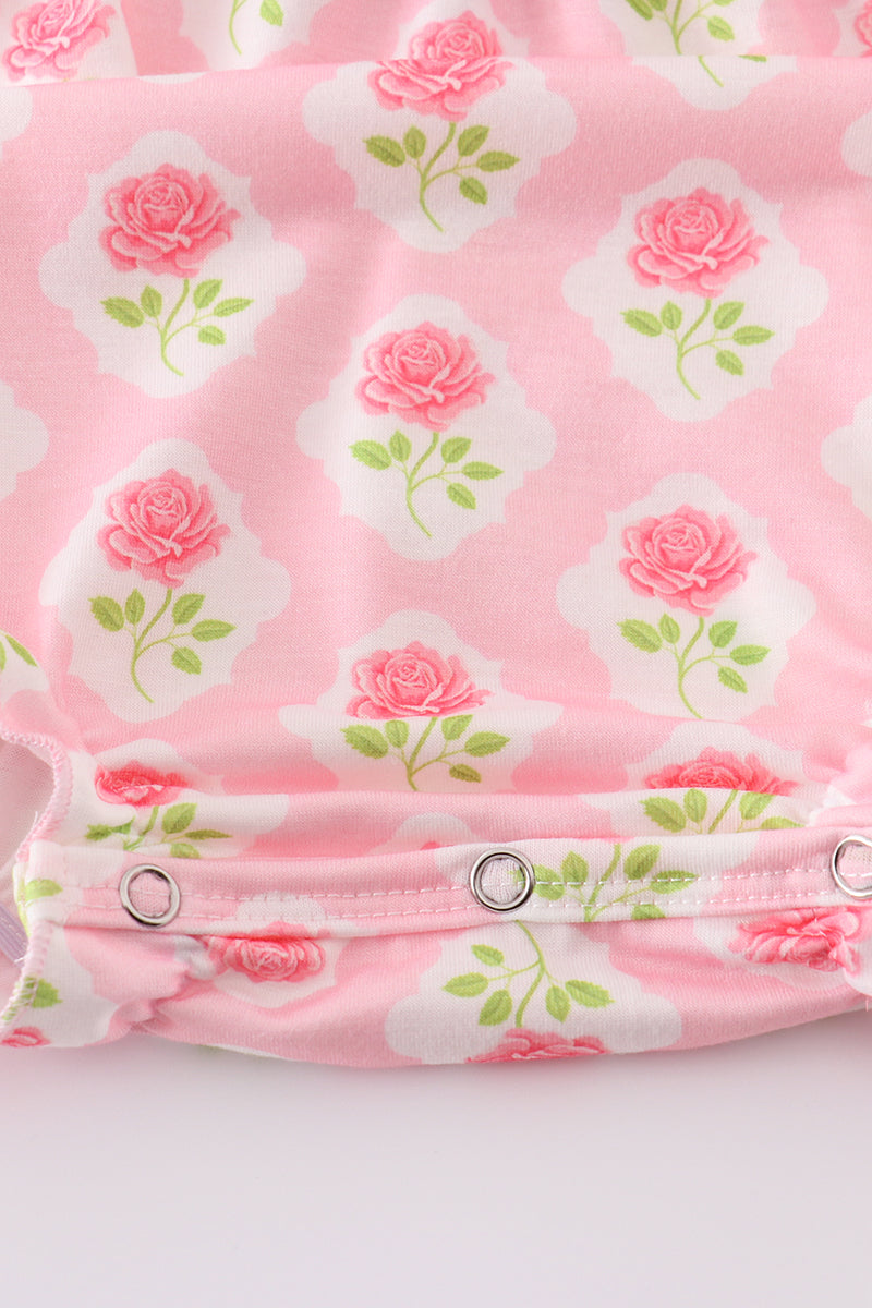 Girls Pink Floral Bunny Appliquéd Bubble