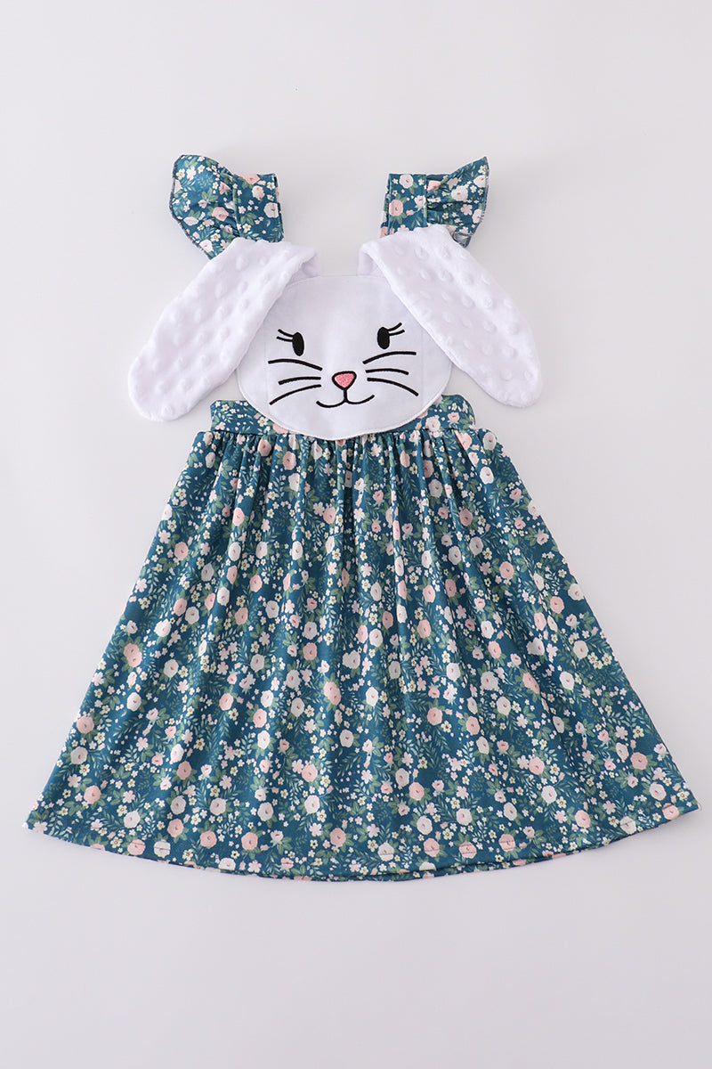 Girls Floral Bunny Appliqué Dress