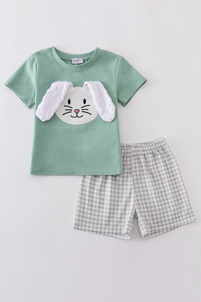 Boys Green Bunny Appliquéd Set