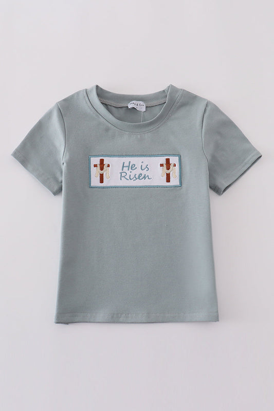Boys Blue "He is Risen" Embroidered Shirt